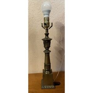 Vintage Brass 17 inch Mid Century Electric Column Candlestick Table Lamp 3 Way
